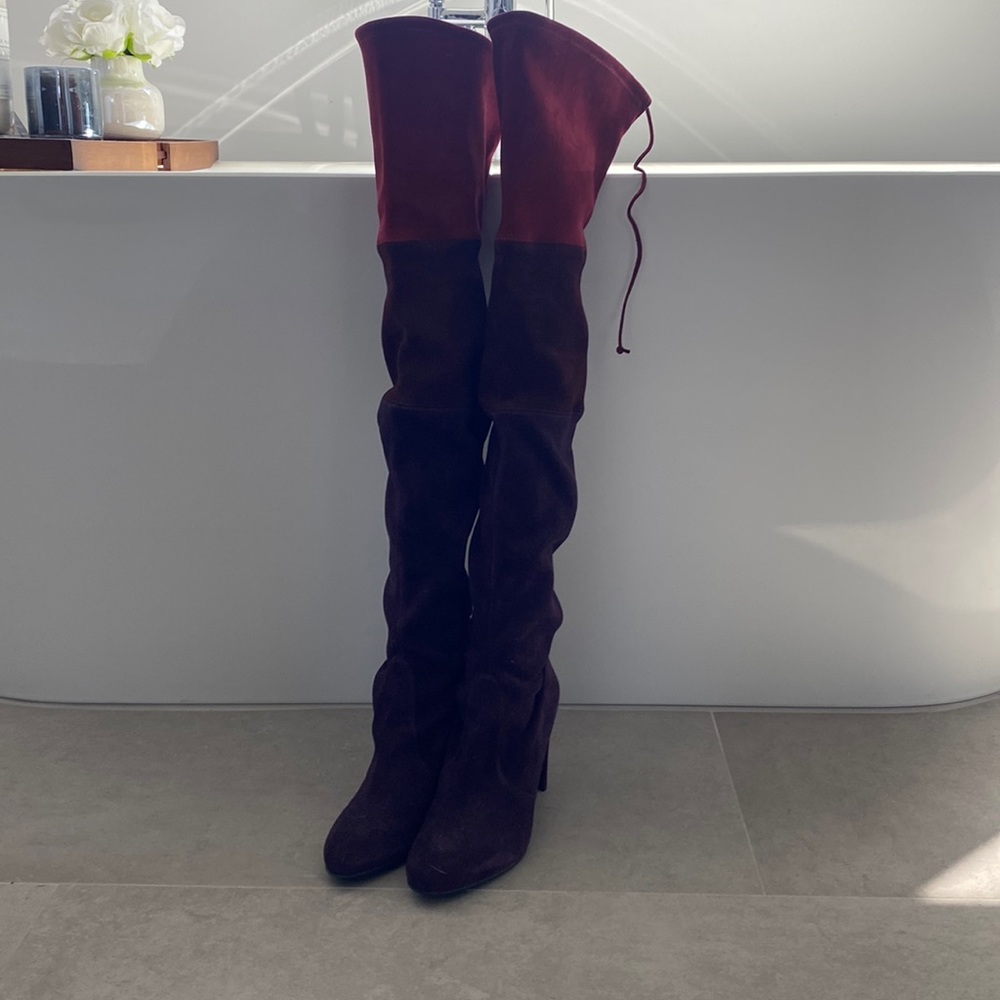 Stuart weitzman troika thigh high suede tri-colored boots
